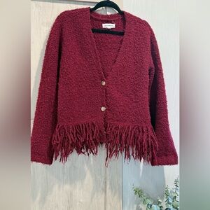 Lucky Brand Maroon Fringe Cardigan